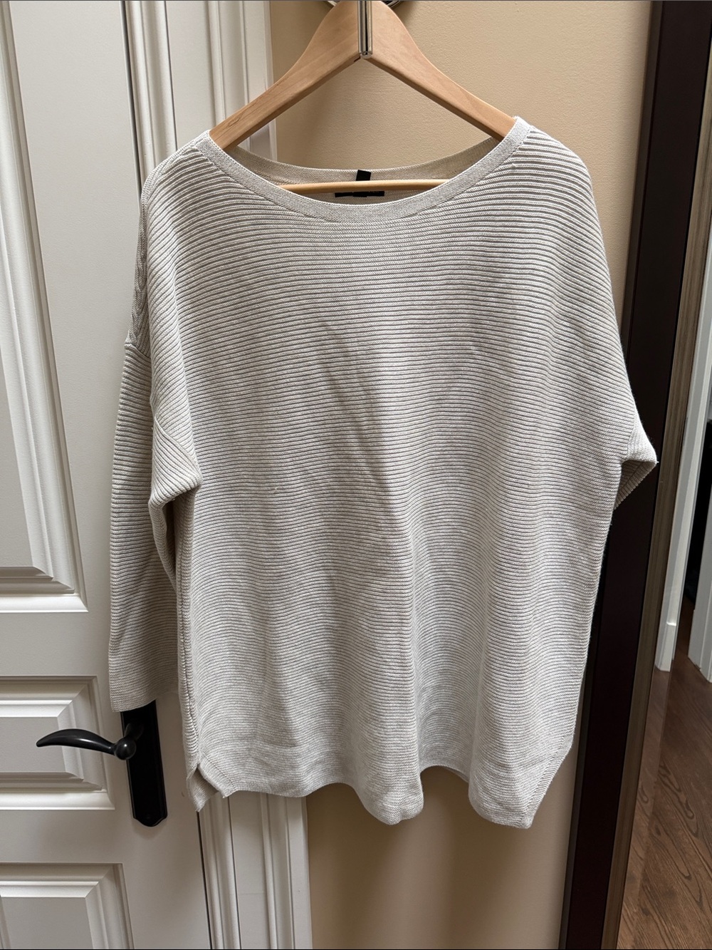 Eileen Fisher Relaxed Ribbed Crewneck Sweater in Light Beige